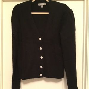 Marled Rhinestone Button Black Cardigan - Small